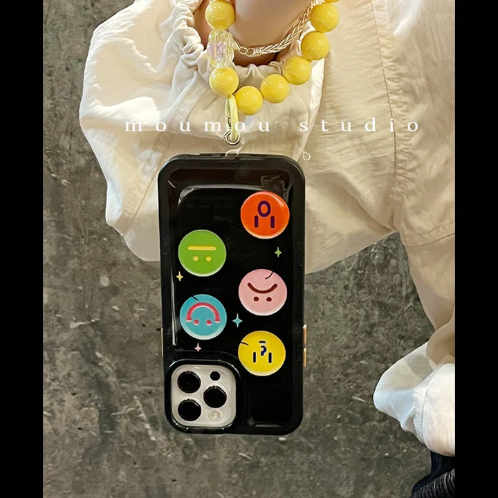 Creative Flip Mirror Colorful Smiley Face Case Cover For iPhone