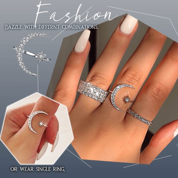 Crescent Moon Starry Ring