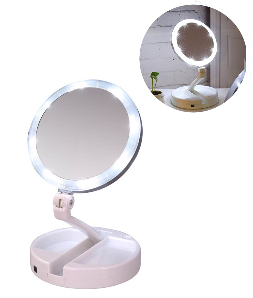 LED Lighted Folding Travel Mirror