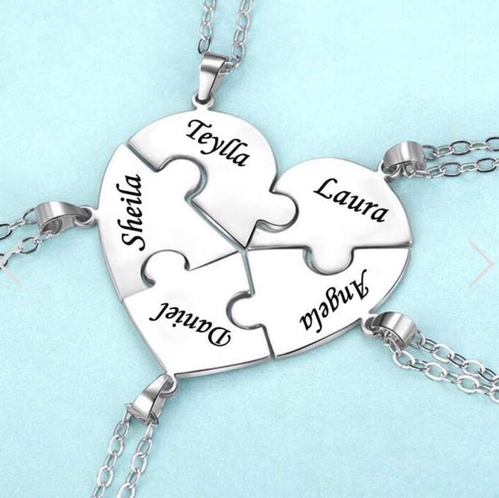 Engraved Heart Puzzle Necklace Set