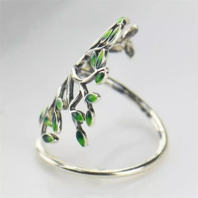 Green Branches Leaves Adjustable Ring