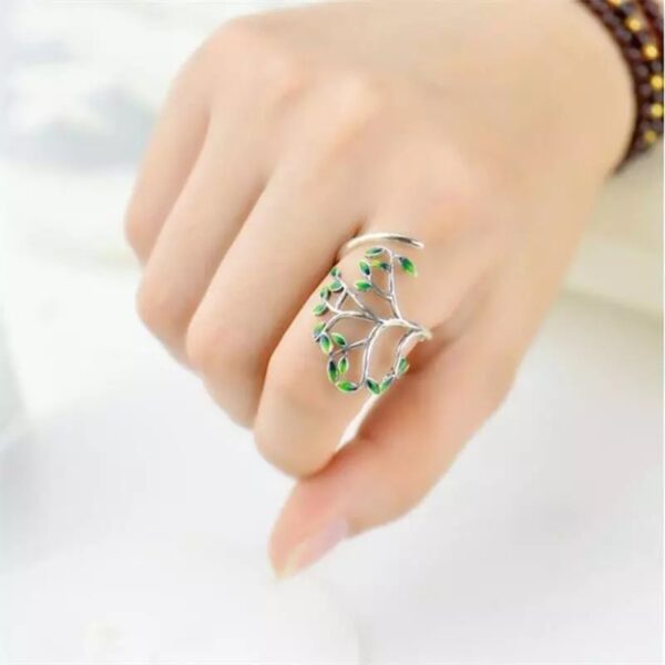 Green Branches Leaves Adjustable Ring