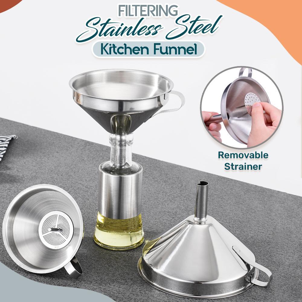 Filtering Stainless Steel Kitchen Funnel