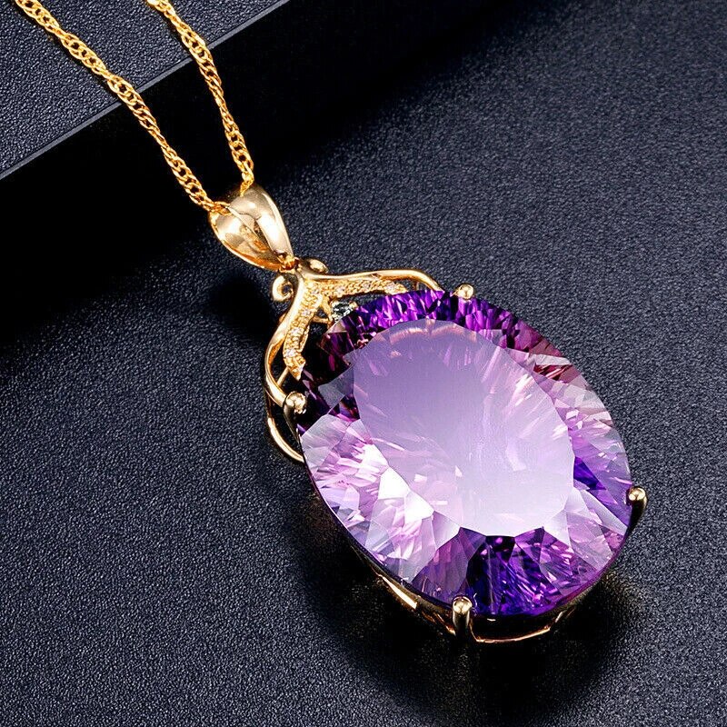 Amethyst Oval Crystal Gemstone Necklace