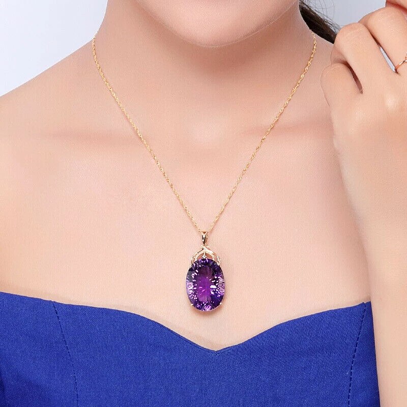 Amethyst Oval Crystal Gemstone Necklace