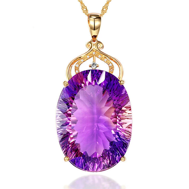 Amethyst Oval Crystal Gemstone Necklace