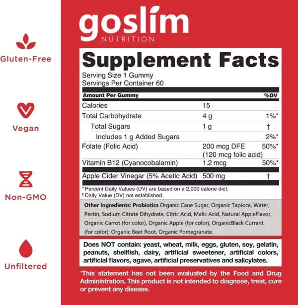 GoSlim Apple Cider Vinegar Slimming Probiotic Gummies