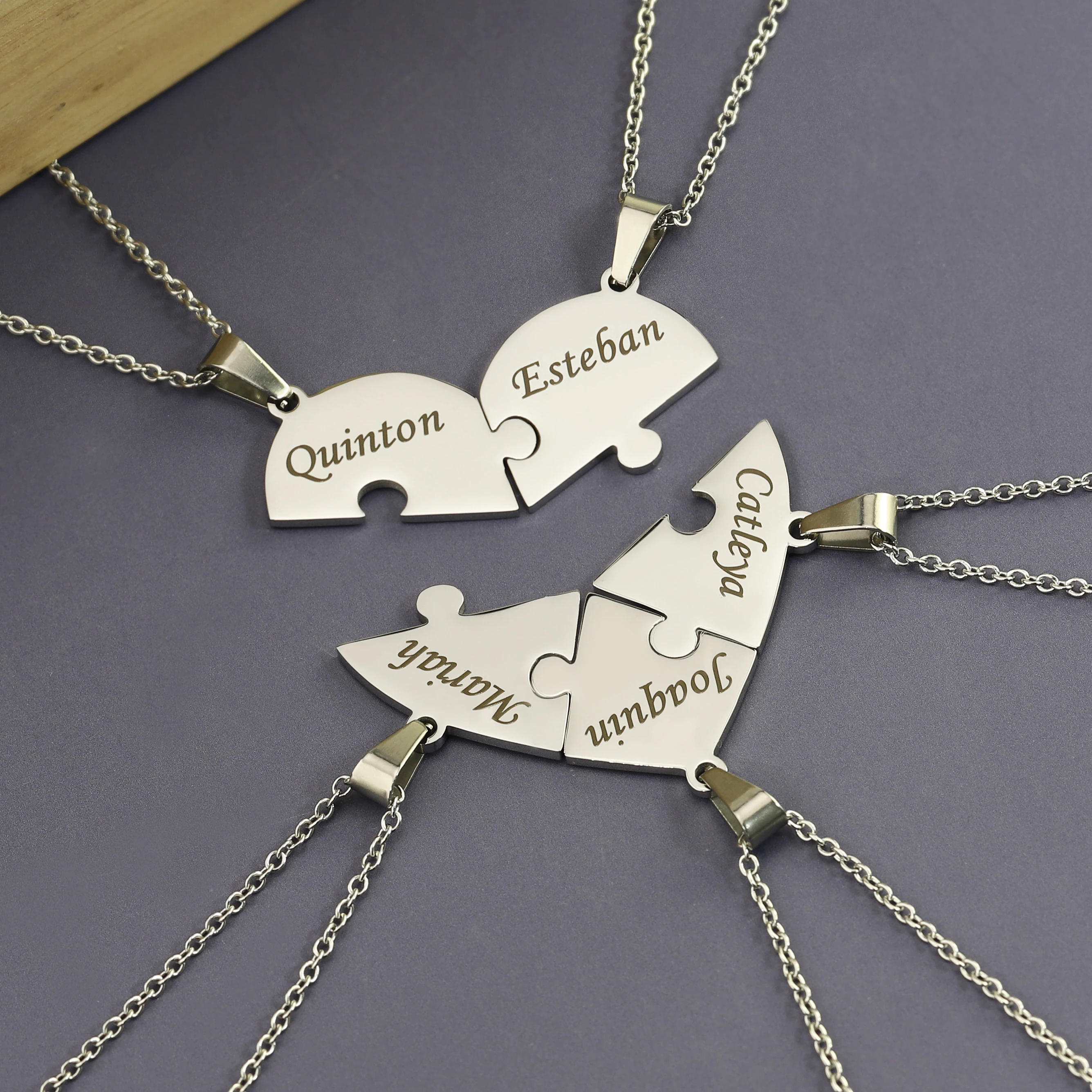 Engraved Heart Puzzle Necklace Set