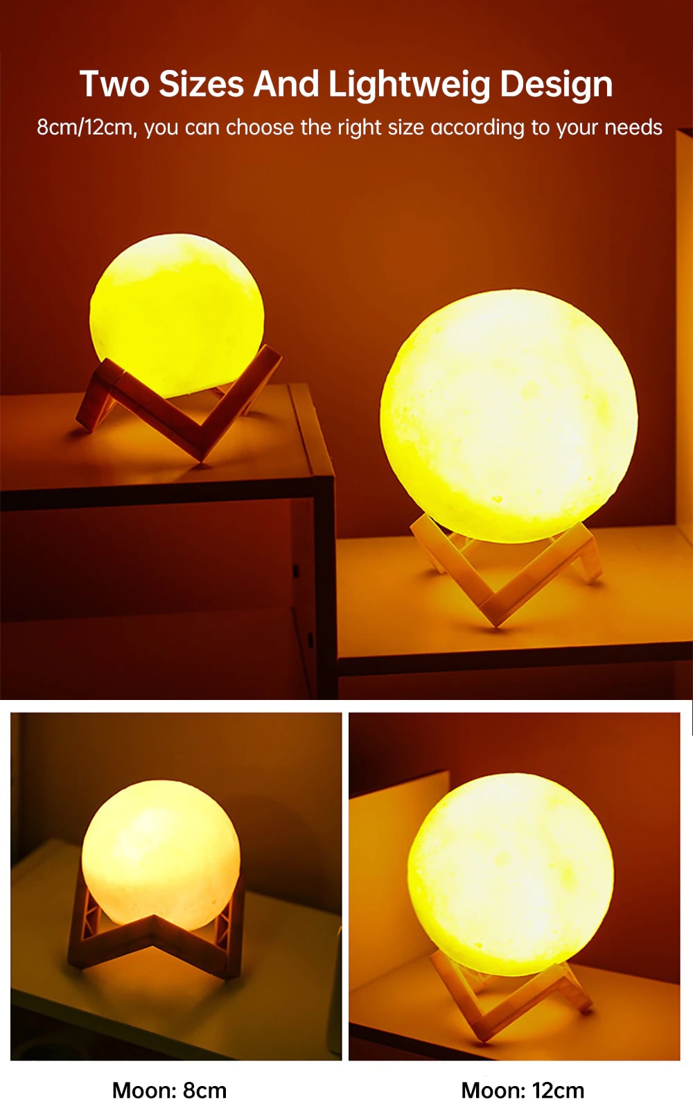 LED 3d Moon Lamp With Stand Starry