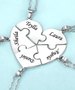 Engraved Heart Puzzle Necklace Set