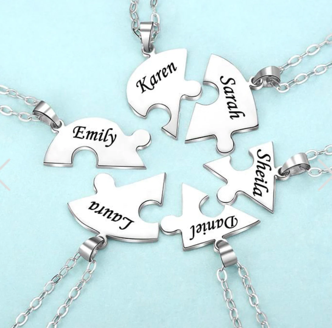 Engraved Heart Puzzle Necklace Set