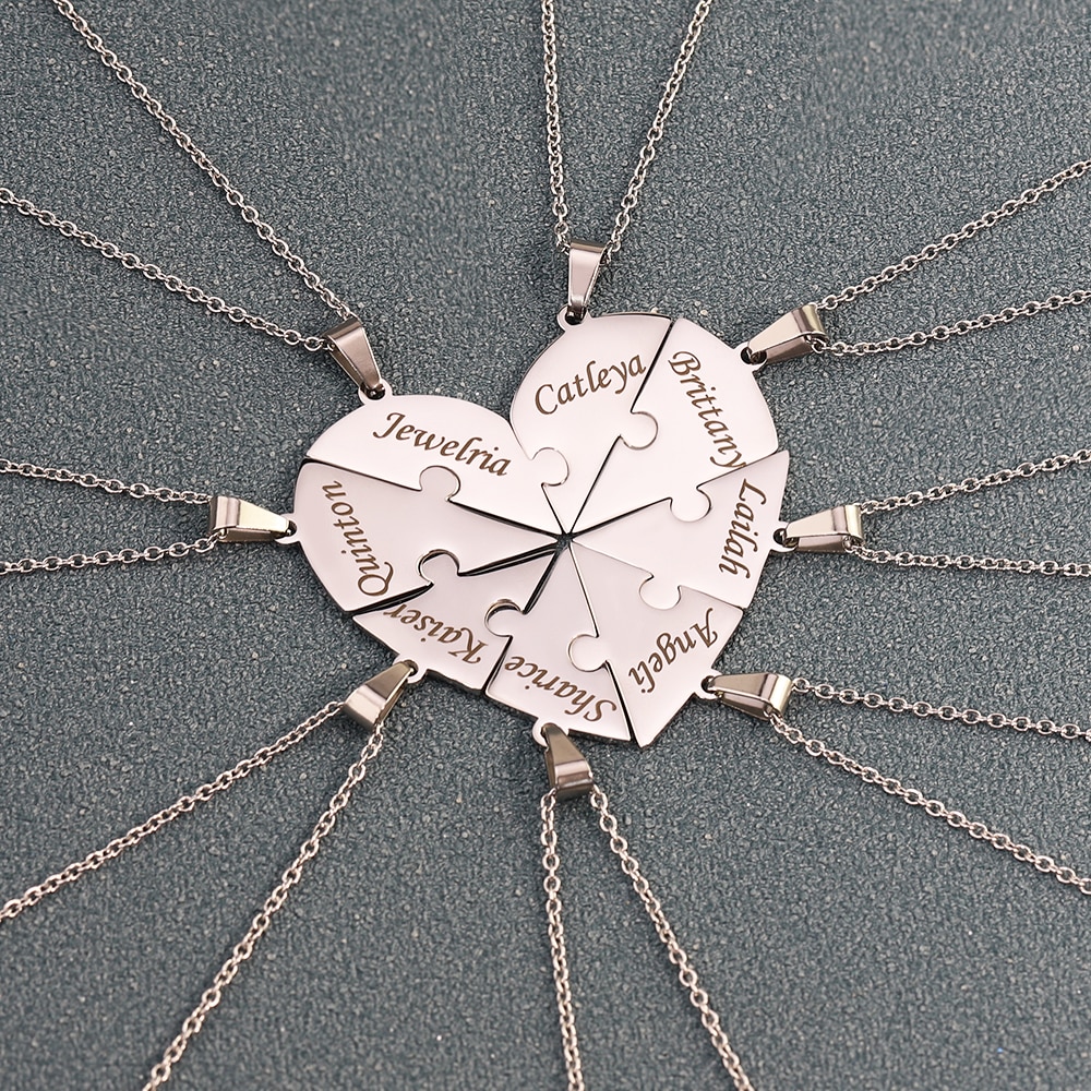 Engraved Heart Puzzle Necklace Set