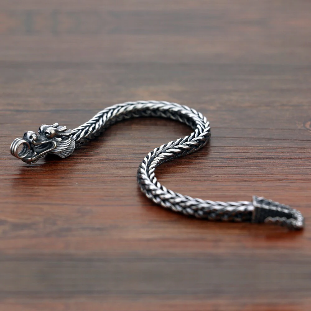 Sterling Silver Handmade Dragon Chain Bracelet