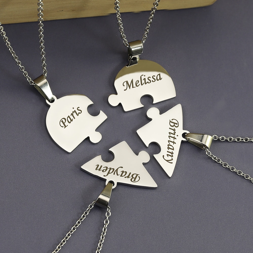 Engraved Heart Puzzle Necklace Set