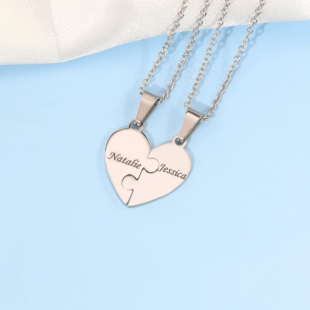 Engraved Heart Puzzle Necklace Set