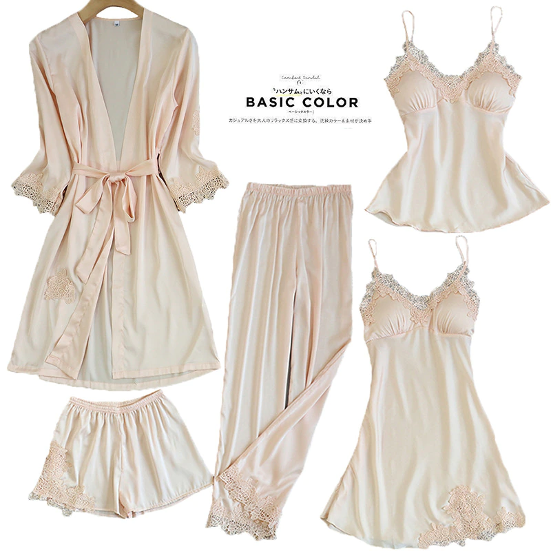 Blushy Silk 5 Piece Pajama Set