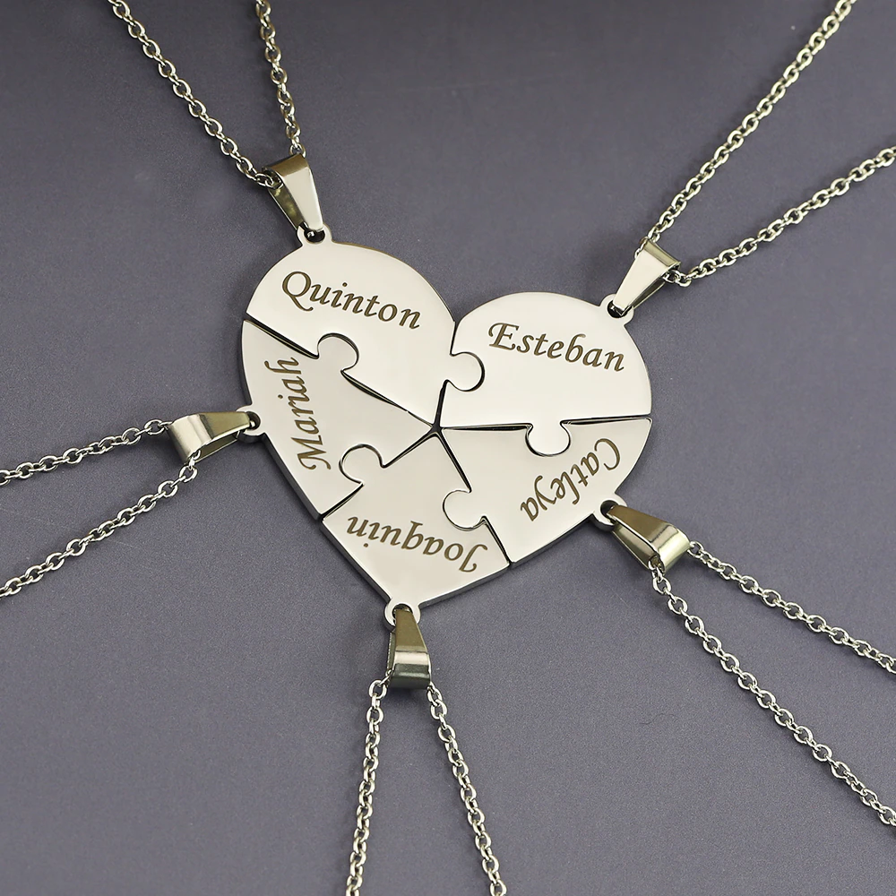 Engraved Heart Puzzle Necklace Set