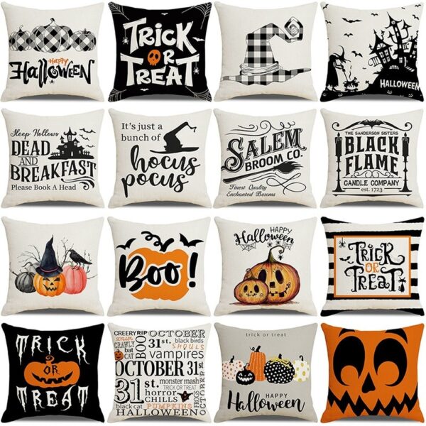 Halloween Pumpkin and Witch Printed Pillow Cases