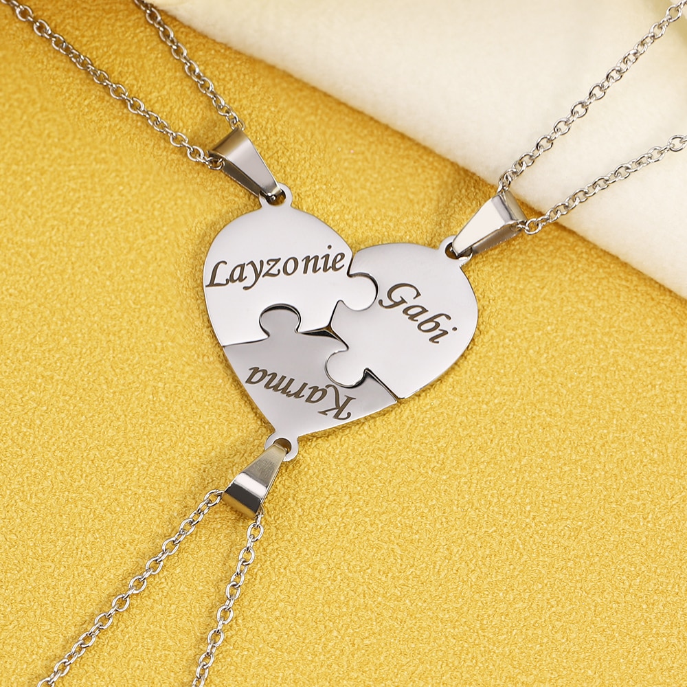 Engraved Heart Puzzle Necklace Set