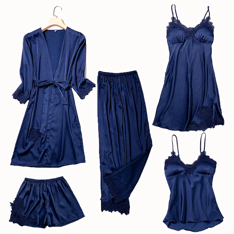 Blushy Silk 5 Piece Pajama Set