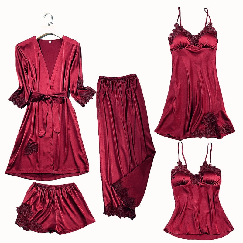 Blushy Silk 5 Piece Pajama Set