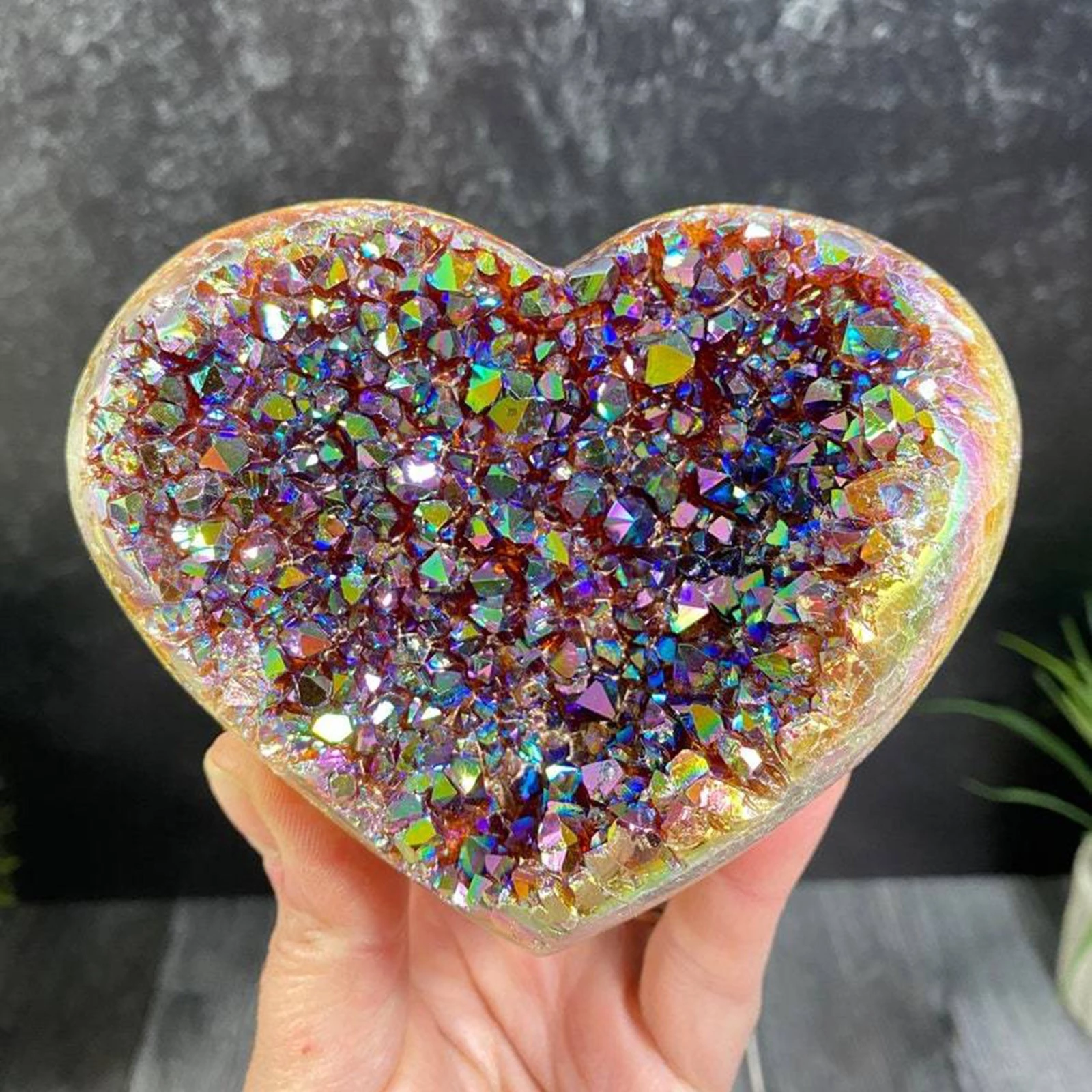 Heart Shaped Rainbow Crystal Cluster