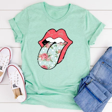 Hippie Floral Tongue T Shirt