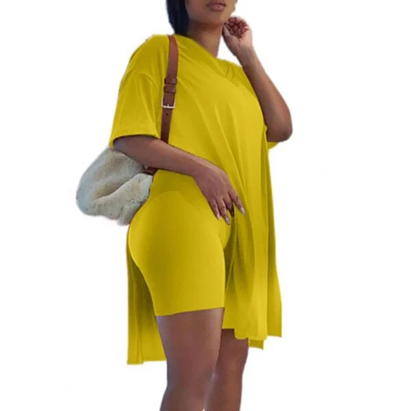 Loose Short Sleeve Solid Color Women Outfit