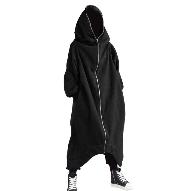 Unisex Long Sleeve Hooded Long Coat