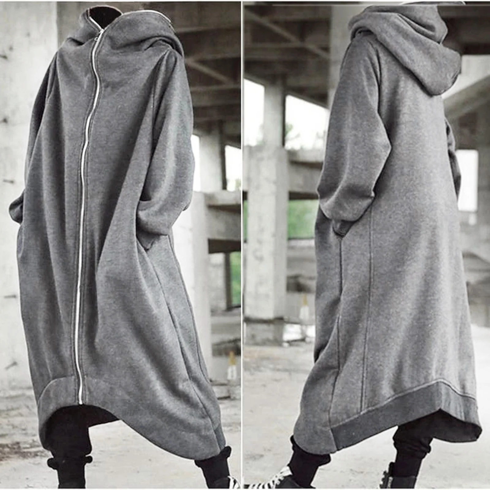 Unisex Long Sleeve Hooded Long Coat