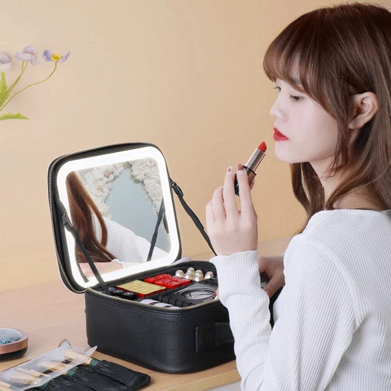 LED Light Makeup Storage Mirror