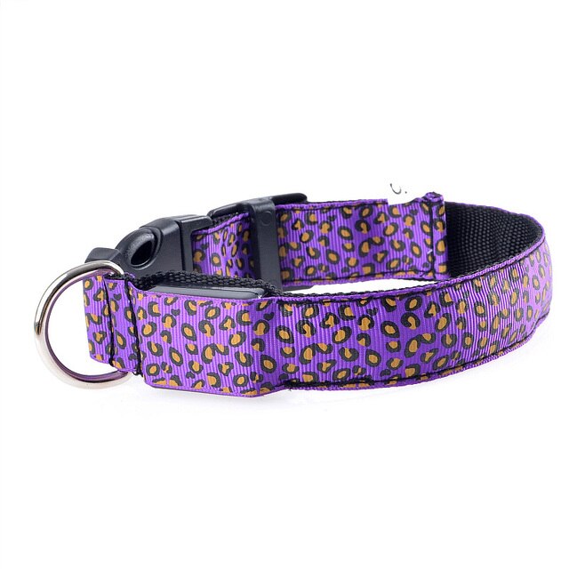 Adjustable LED Safety Nylon Leopard Dog Collar