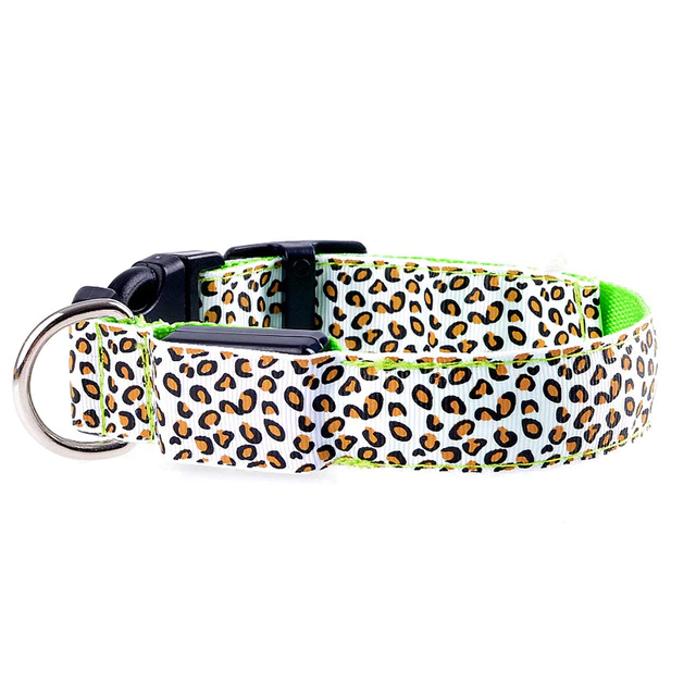 Adjustable LED Safety Nylon Leopard Dog Collar