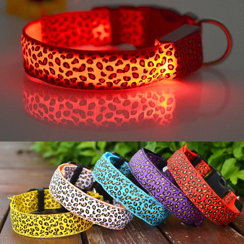 Adjustable LED Safety Nylon Leopard Dog Collar