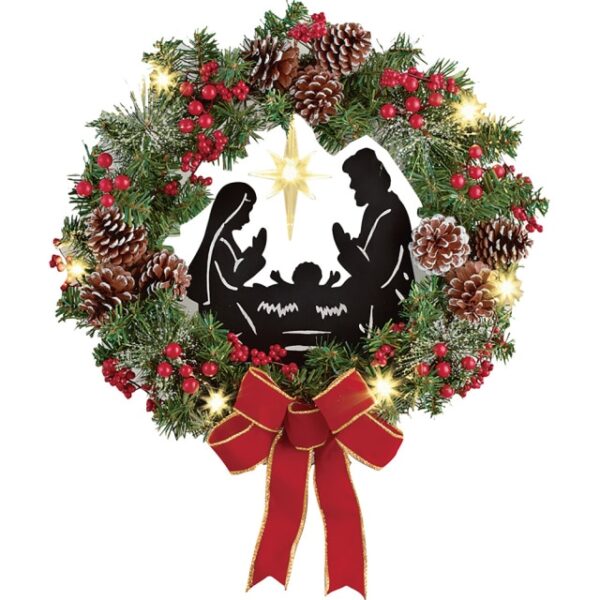 Lighted Nativity Scene Christmas Wreath