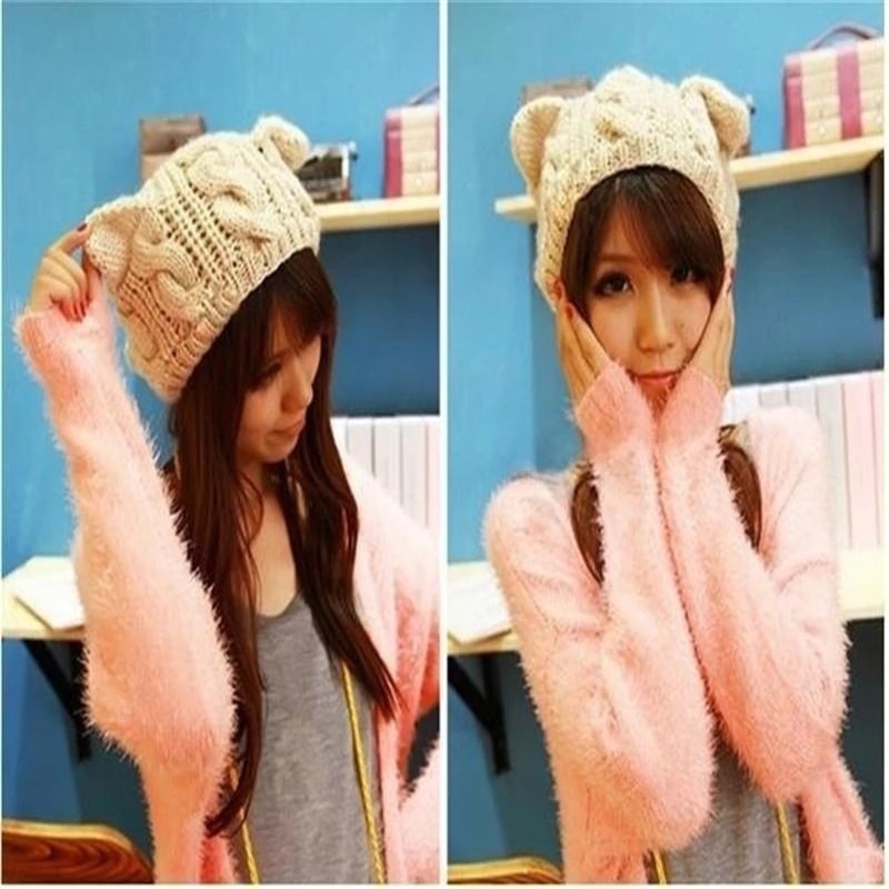 3D Knitted Cat Ear Beanie Cap