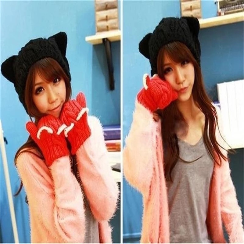 3D Knitted Cat Ear Beanie Cap