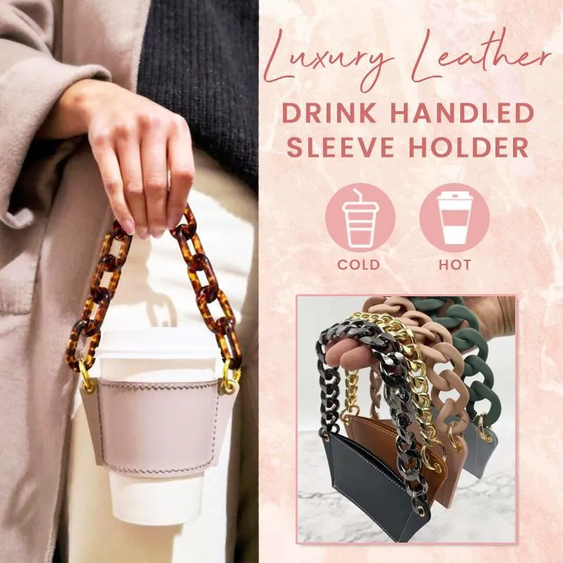 Luxury Leather Drinks Handled Sleeve Holder