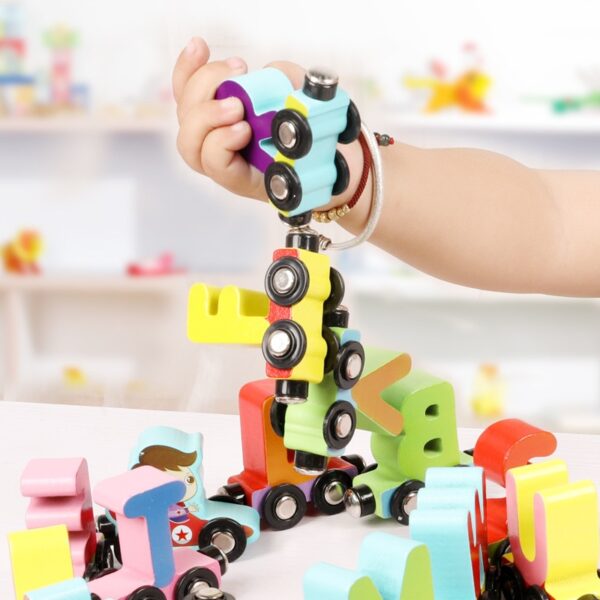 Numbers And Letters Magnetic Train Puzzle Wooden Toy Car