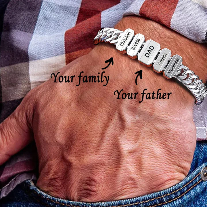 Men Chain Bracelet With Family Name Beads, Father's Day Gift