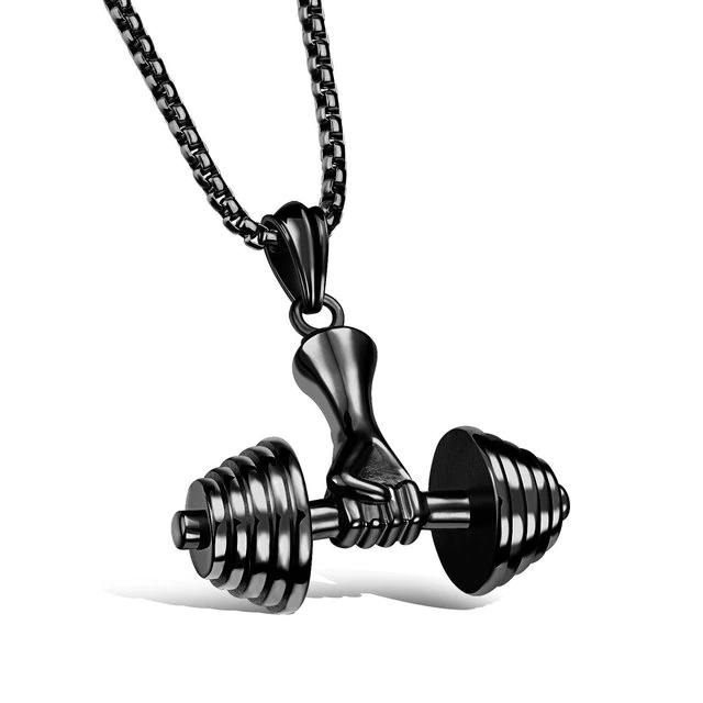 Power Dumbbell Barbell Pendant Necklace