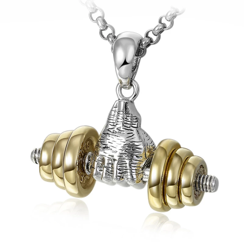 Power Dumbbell Barbell Pendant Necklace