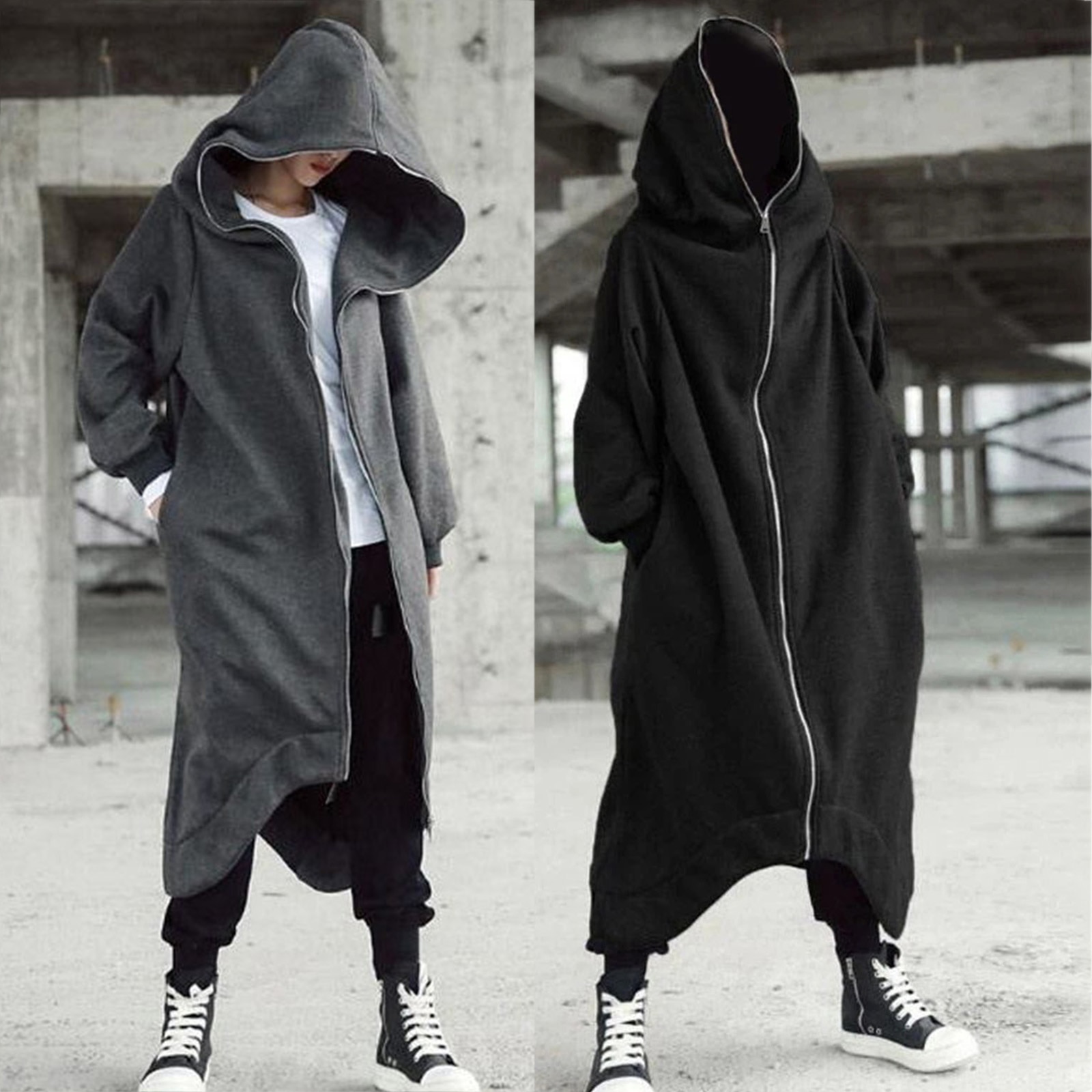 Mens Long Nazgul Hoodie Zipper Coat