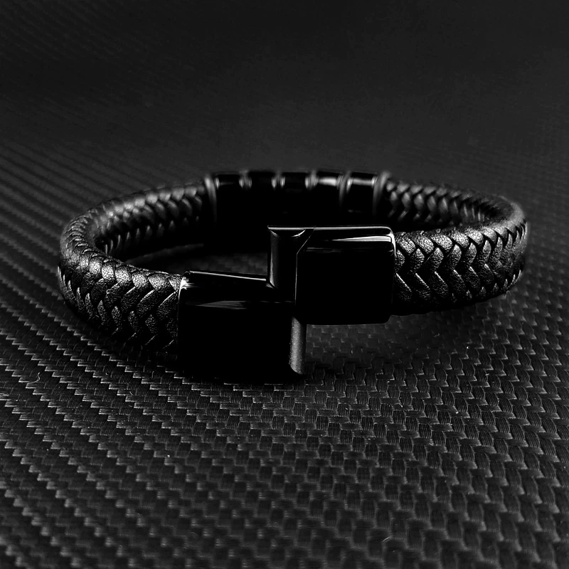 Men's Leather Bracelet with Custom Silver Beads