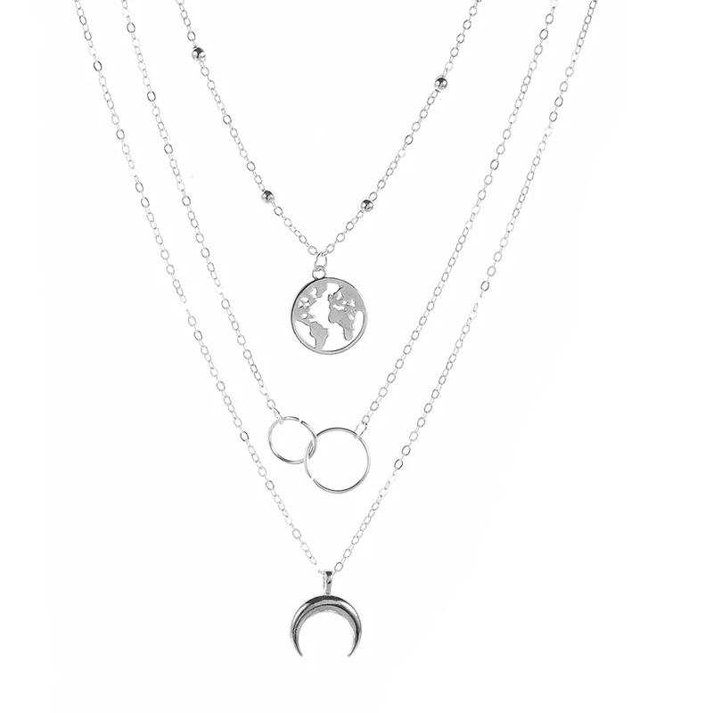 Fashionable Multilayer Boho Moon Map Necklace