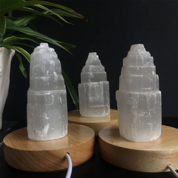 Natural Authentic Crystal Tower Selenite Lamp For Bedroom