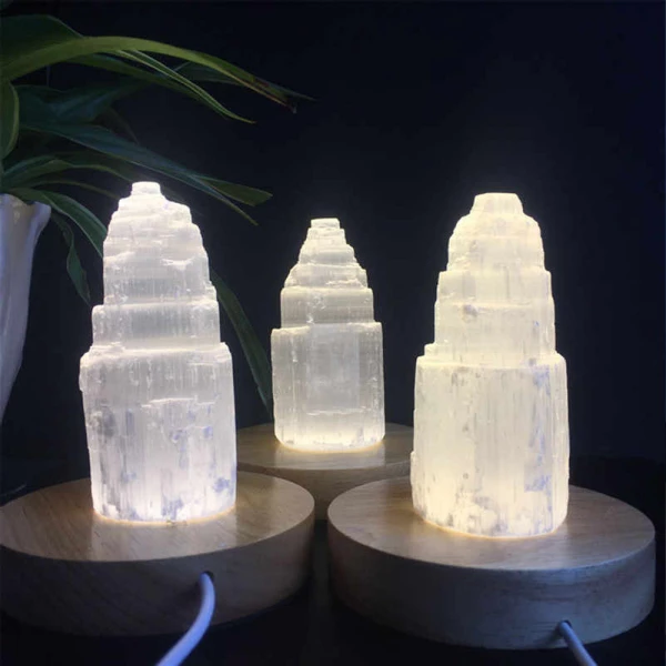 Natural Authentic Crystal Tower Selenite Lamp For Bedroom