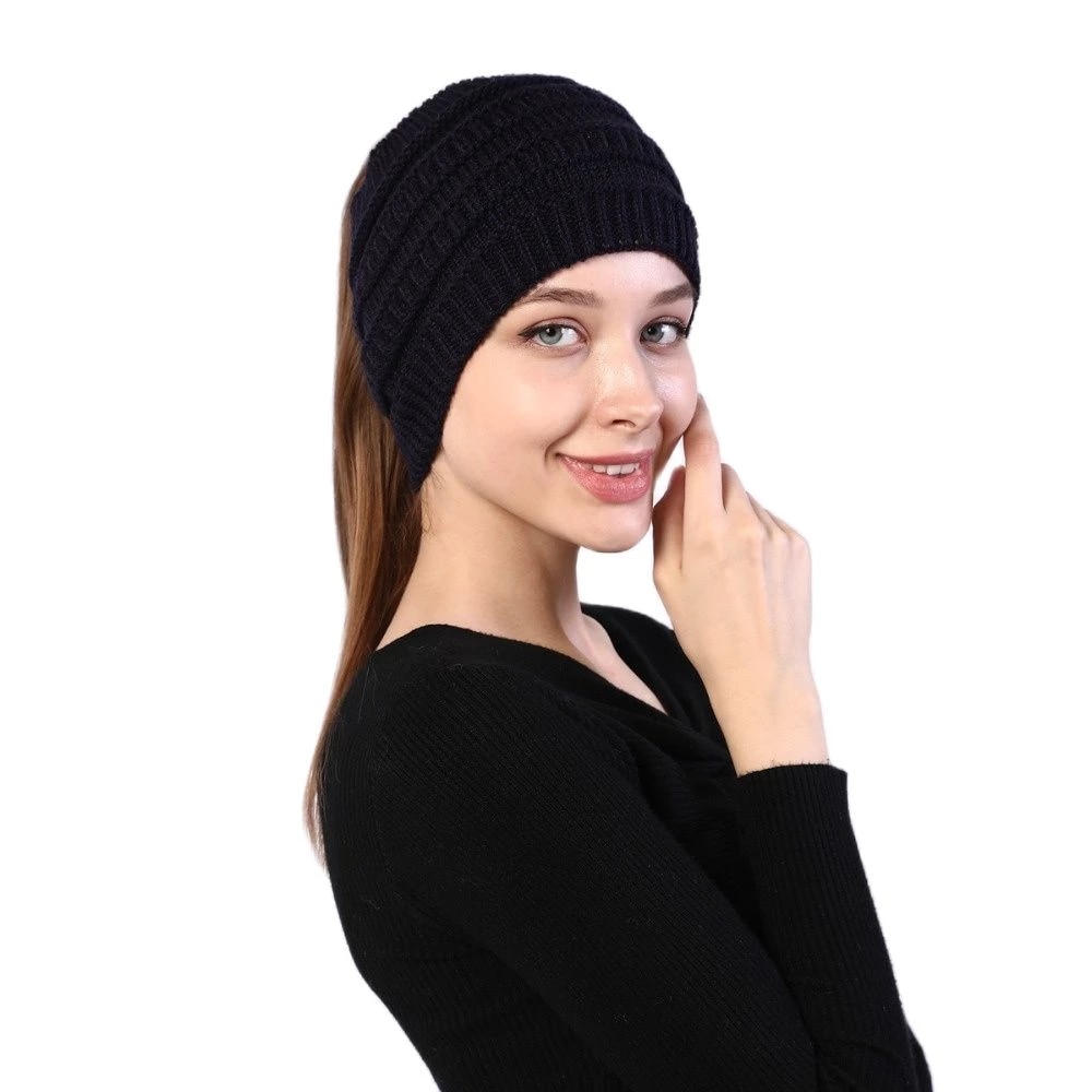 Knitted Woolen Ponytail Hat