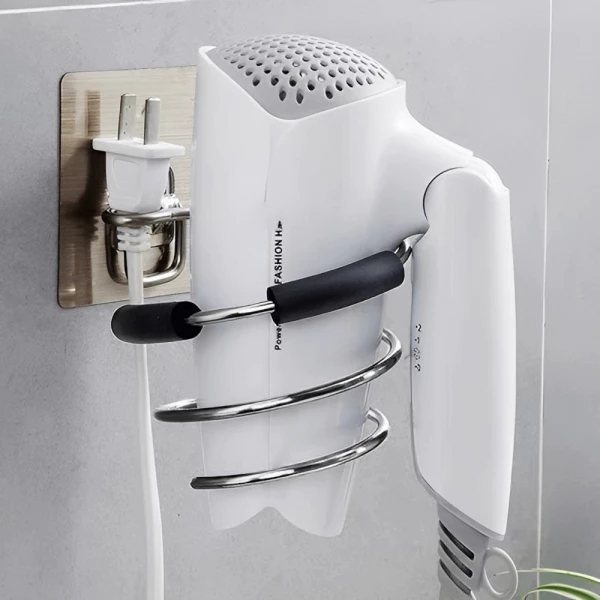 No Drilling Adhesive Stainless Steel Hair Dryer Holder