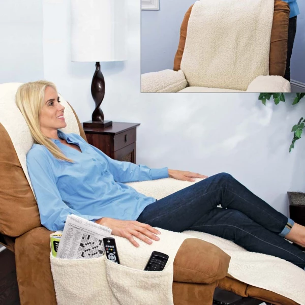 One-Piece Comfortable Fleece Recliner Cover with Pockets